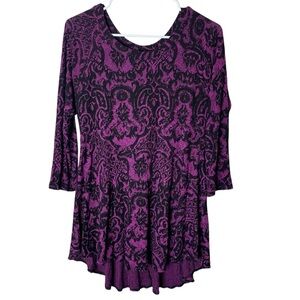 Tianello Purple 3/4 Sleeve Ruffle Sochi Tunic Size M Flowy Artsy Witchy Gypsy